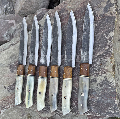 Personalized Damascus Steel Steak Knife Set: Handmade BBQ Cutlery