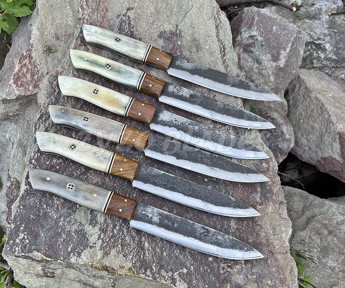 Personalized Damascus Steel Steak Knife Set: Handmade BBQ Cutlery