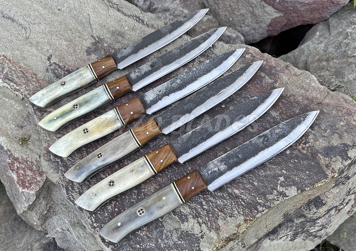 Personalized Damascus Steel Steak Knife Set: Handmade BBQ Cutlery