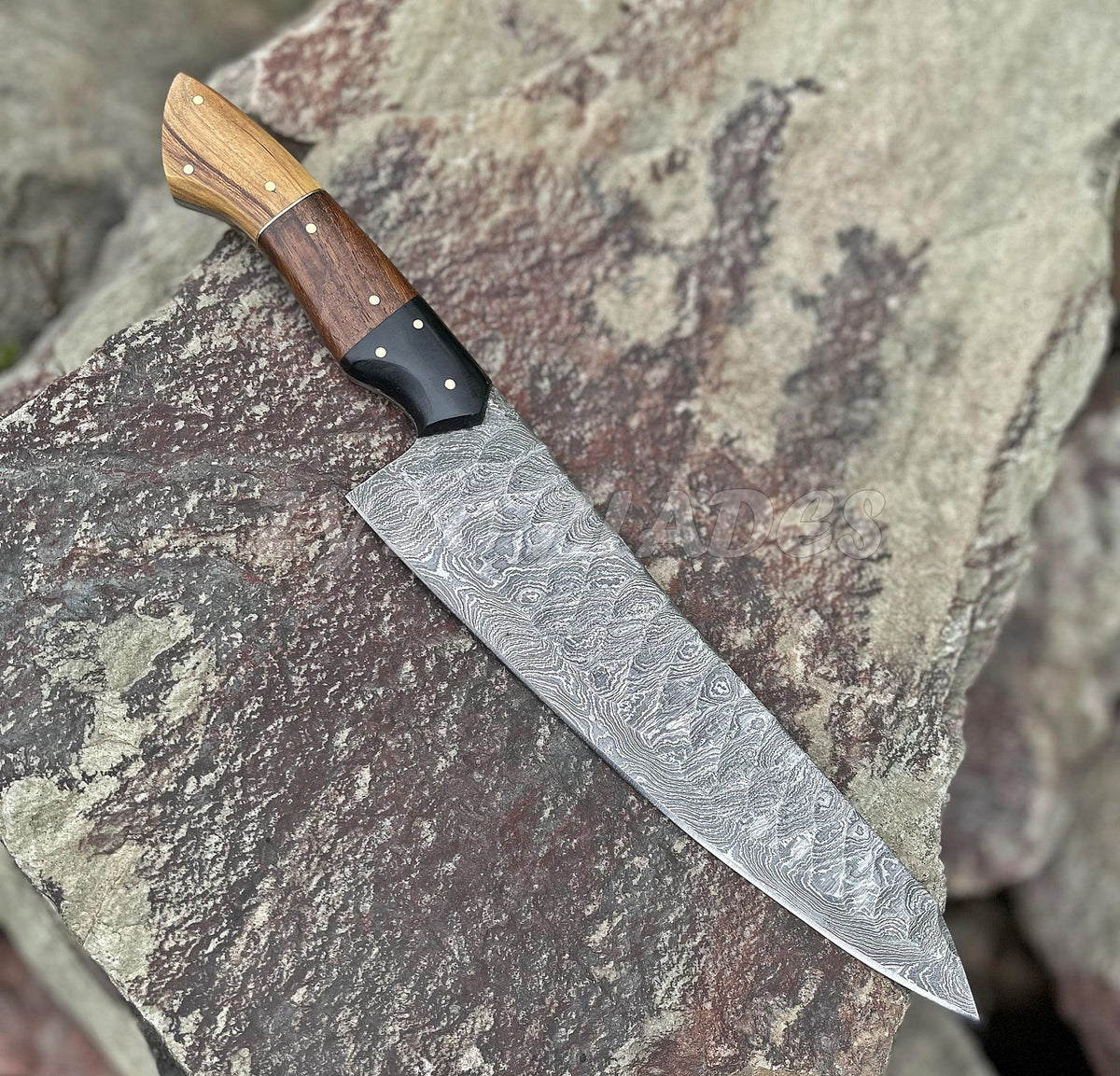 Handcrafted Damascus Steel Chef Knife with Natural Wood Handle