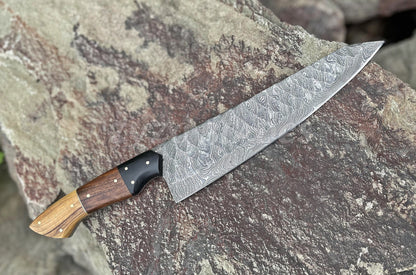 Handcrafted Damascus Steel Chef Knife with Natural Wood Handle