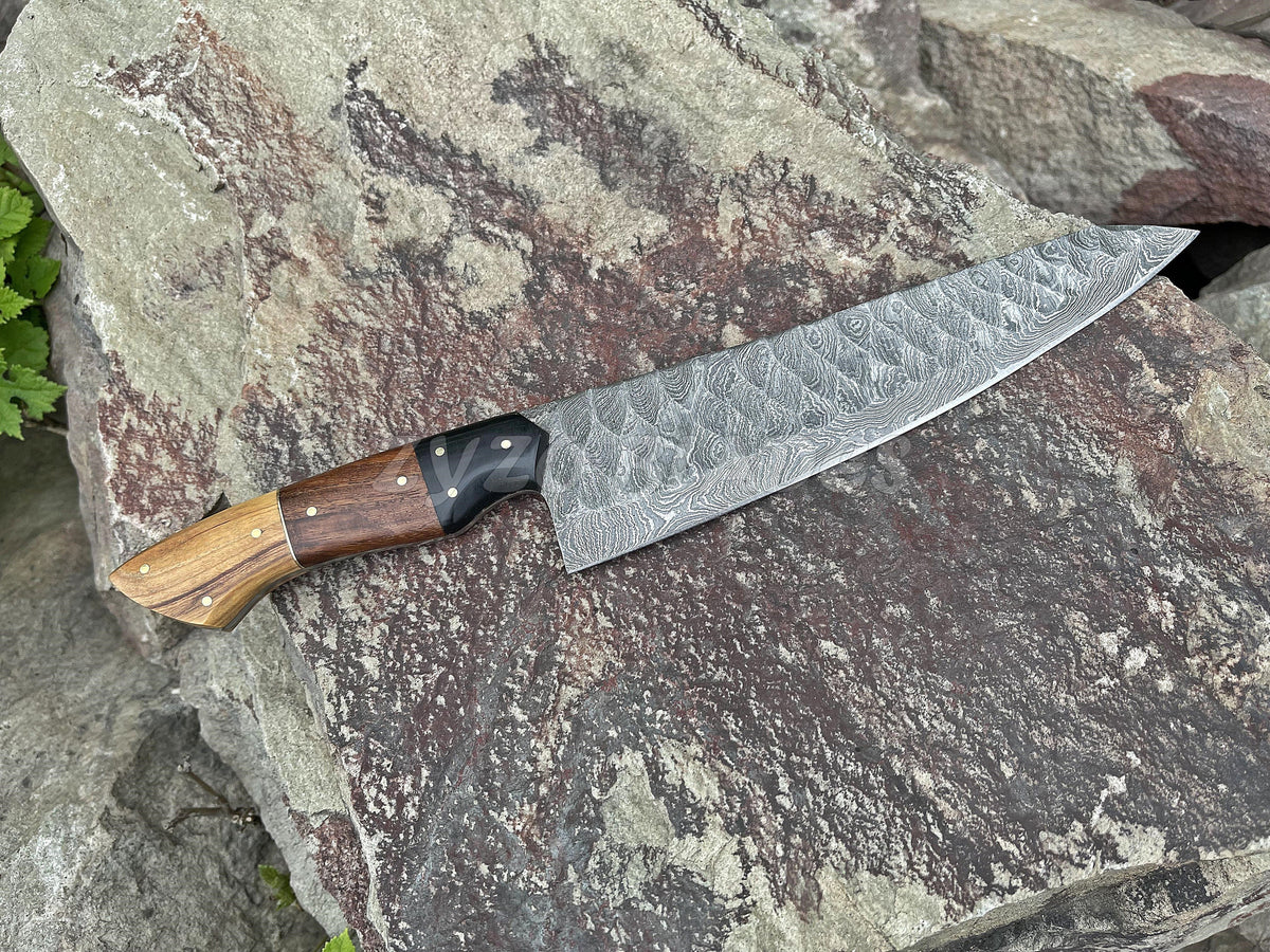 Handcrafted Damascus Steel Chef Knife with Natural Wood Handle