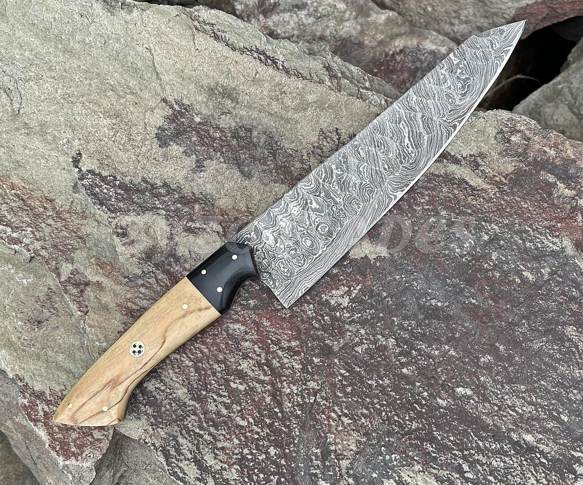 13" Chef Knife Damascus Steel Forged Blade - Personalized