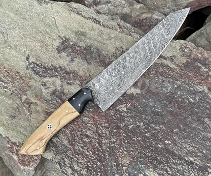 13" Chef Knife Damascus Steel Forged Blade - Personalized