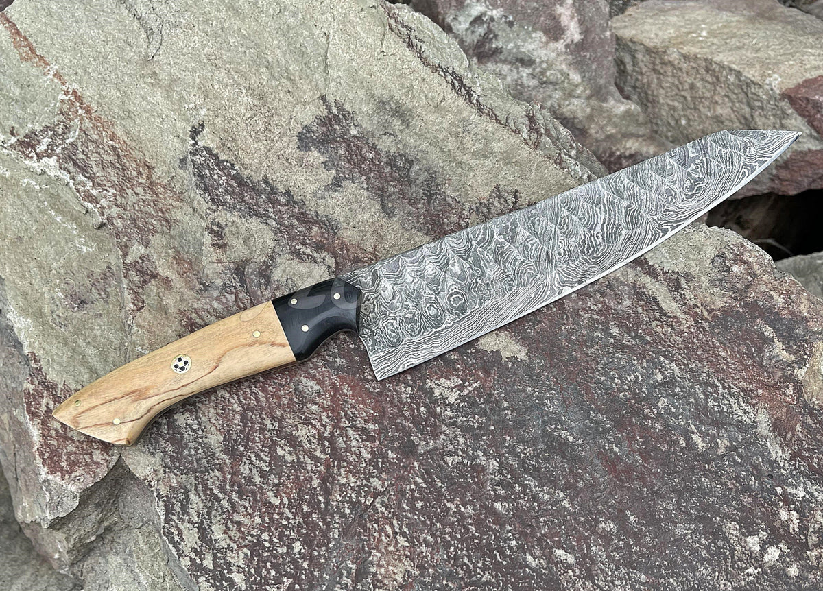 13" Chef Knife Damascus Steel Forged Blade - Personalized