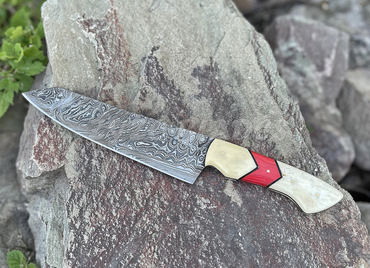 Damascus Steel Custom Chef Knife Fully Hand Forged - Bone Handle