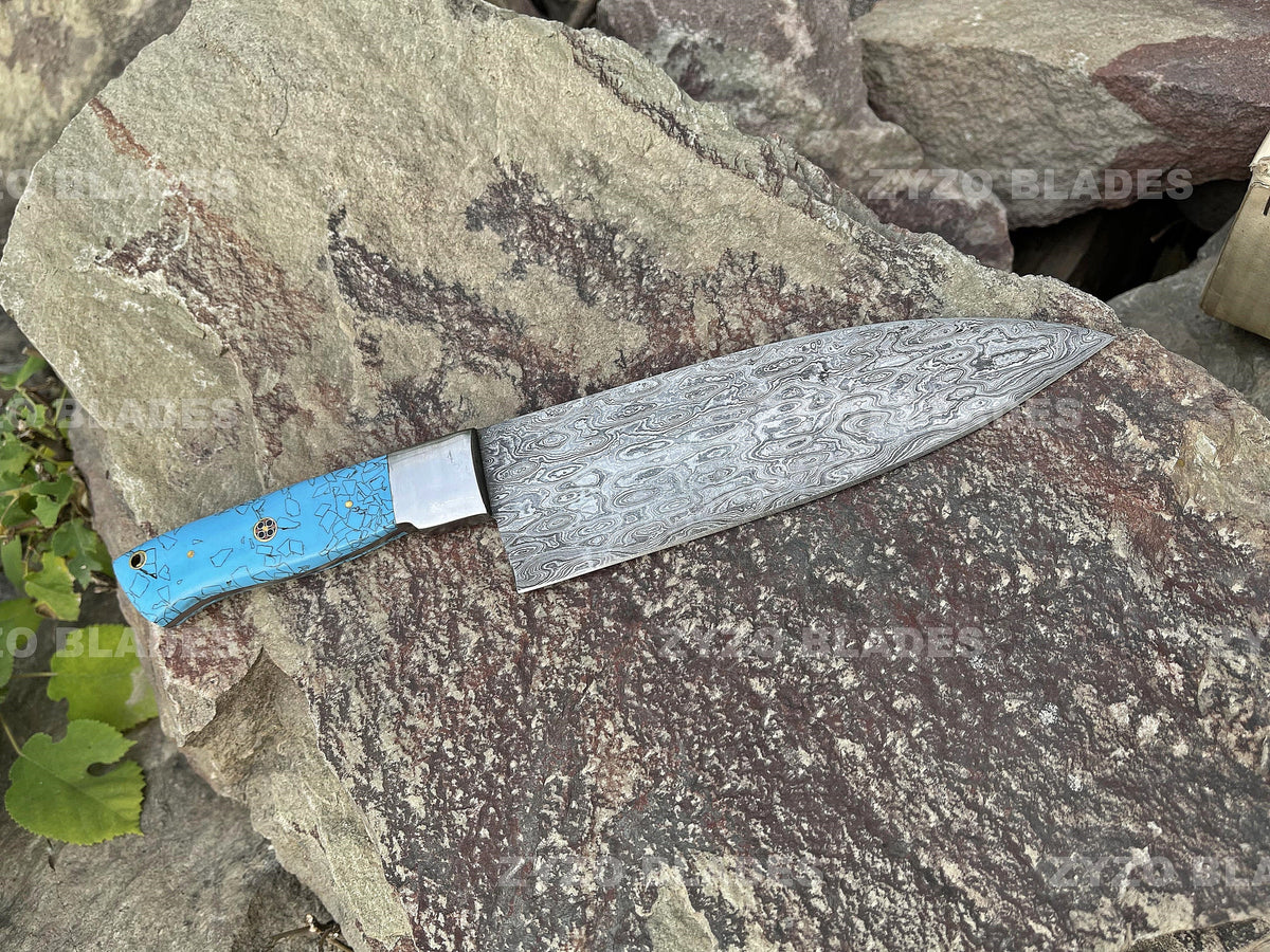Handmade Damascus Steel Chef Knife: Resin Handle, Forged Blade
