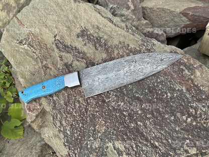 Handmade Damascus Steel Chef Knife: Resin Handle, Forged Blade