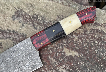 Handcrafted Damascus Steel Chef Knife: Raindrop Pattern, Full Tang