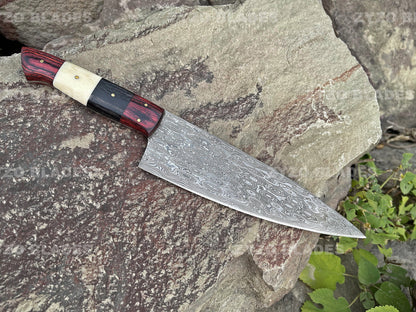 Handcrafted Damascus Steel Chef Knife: Raindrop Pattern, Full Tang