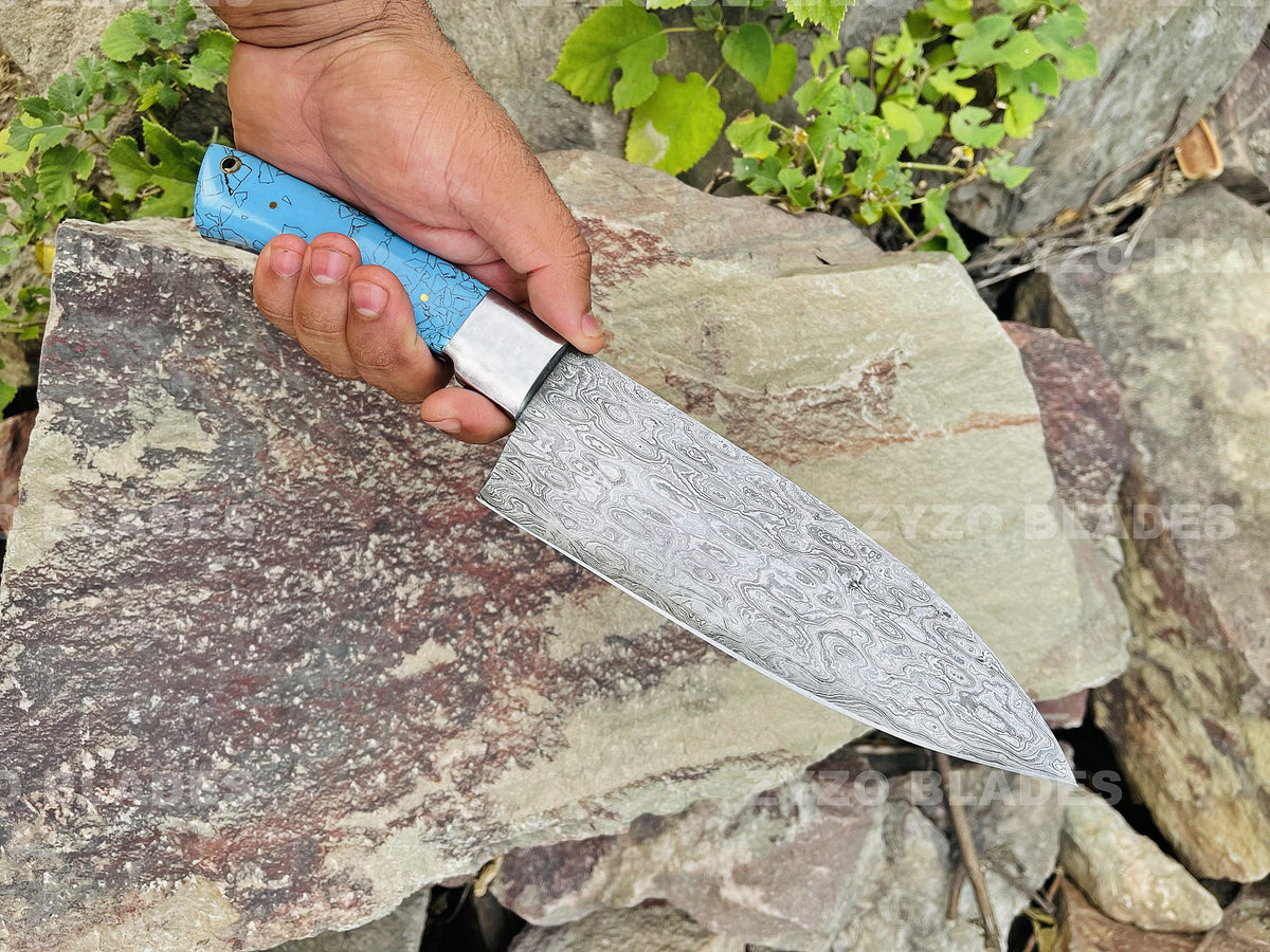 Handmade Damascus Steel Chef Knife: Resin Handle, Forged Blade