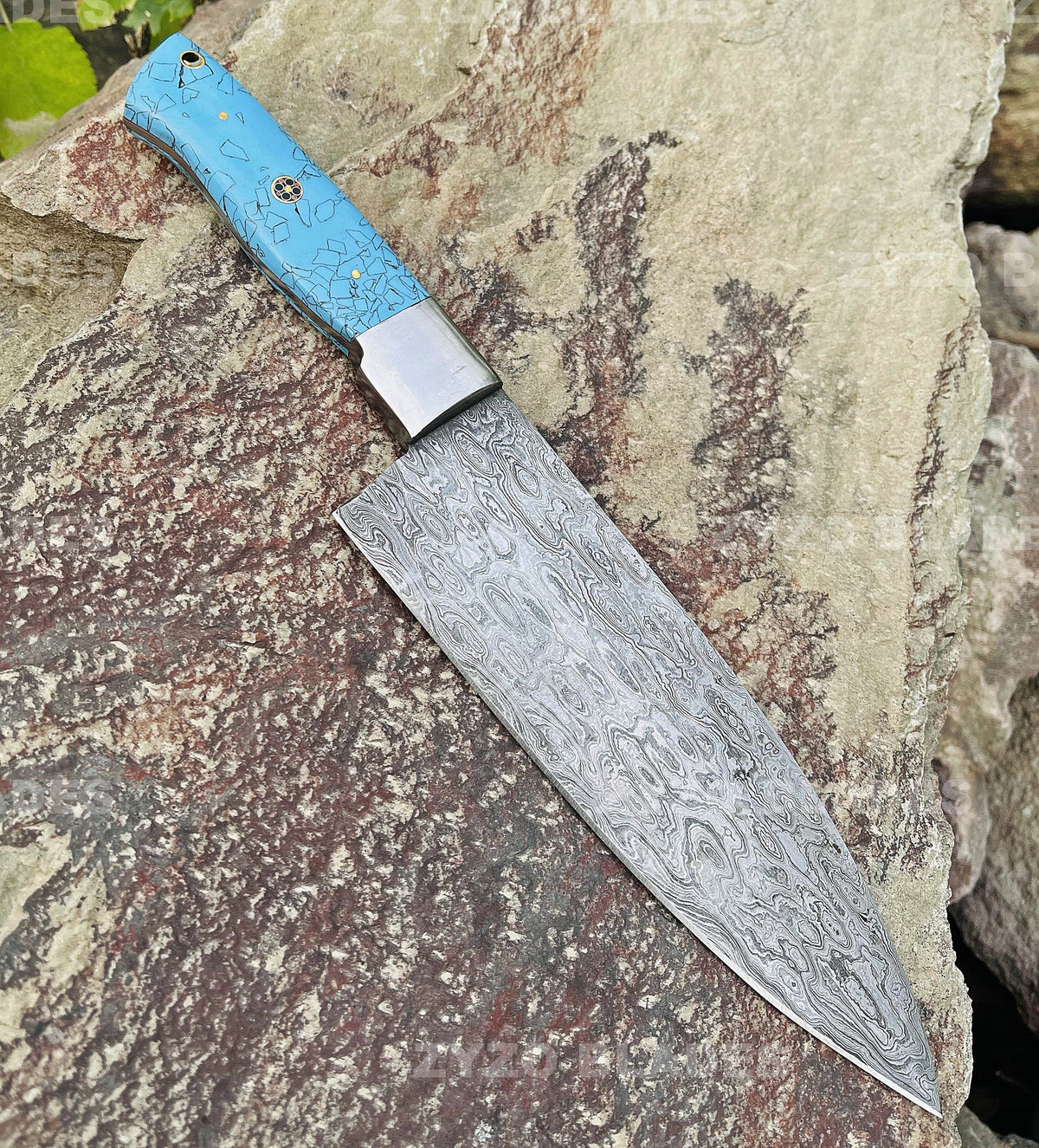 Handmade Damascus Steel Chef Knife: Resin Handle, Forged Blade