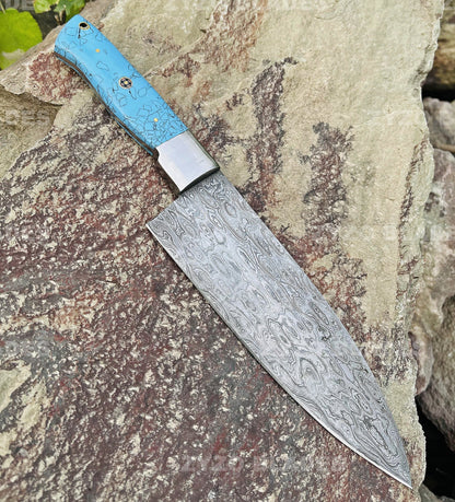 Handmade Damascus Steel Chef Knife: Resin Handle, Forged Blade