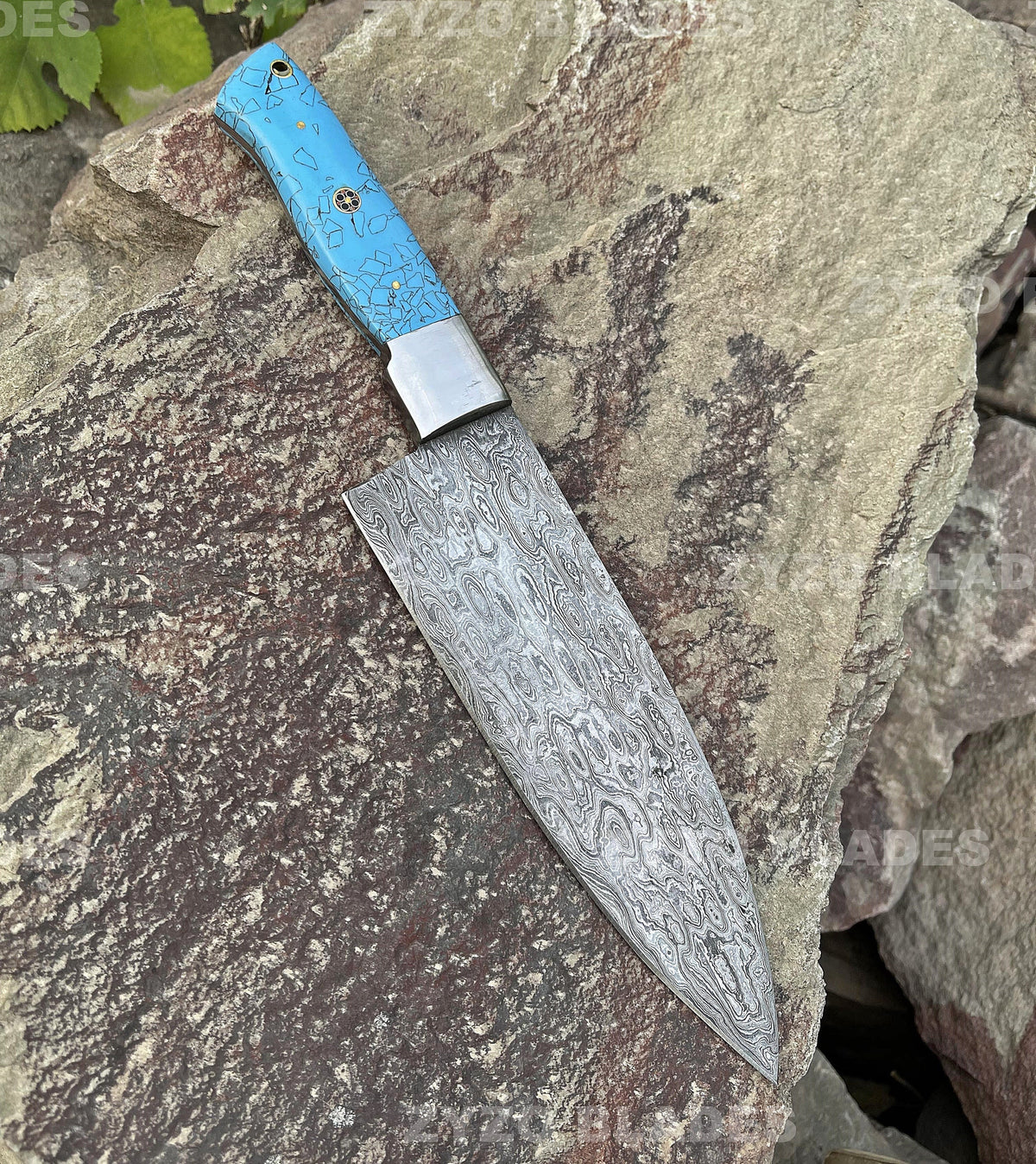 Handmade Damascus Steel Chef Knife: Resin Handle, Forged Blade