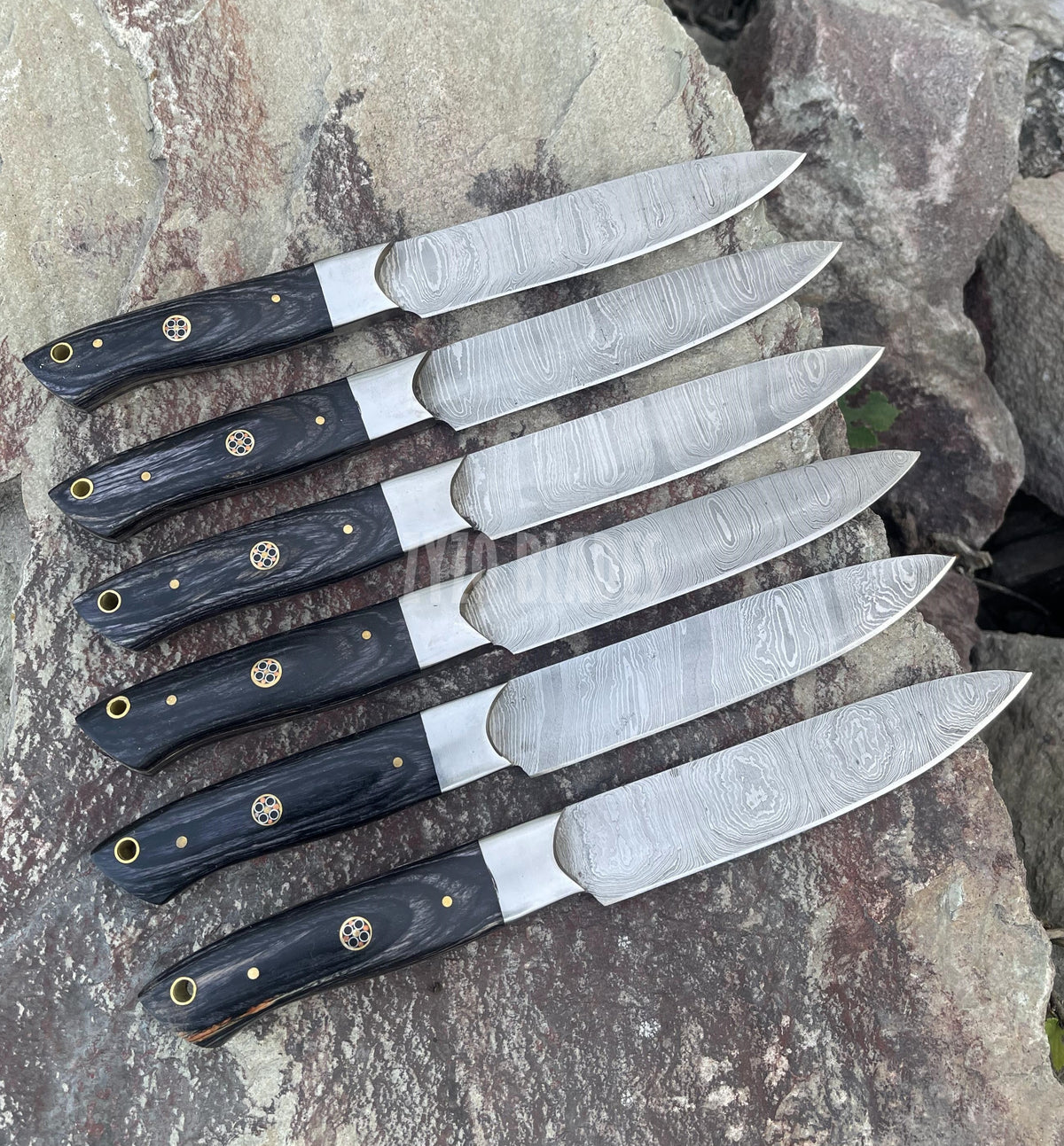 Handmade Damascus Steel Steak Knives - Pakka Wood Handle, Set of 6