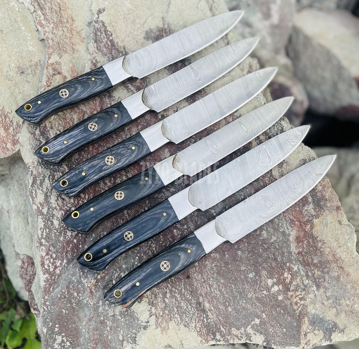 Handmade Damascus Steel Steak Knives - Pakka Wood Handle, Set of 6