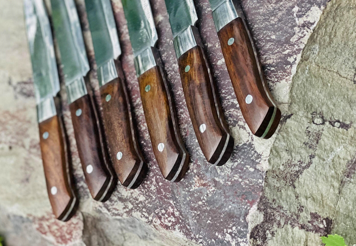 Mirror Finish Blades 6 Pcs Steak Knives Set Custom Handmade Personalized With Wood Handle