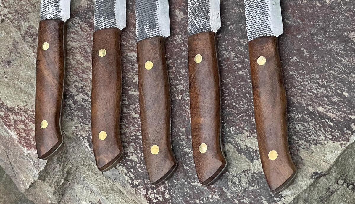 Handmade Damascus Steel Steak Knives Set: Rosewood Handle, BBQ Grilling
