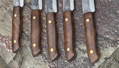 Handmade Damascus Steel Steak Knives Set: Rosewood Handle, BBQ Grilling