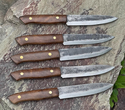 Handmade Damascus Steel Steak Knives Set: Rosewood Handle, BBQ Grilling