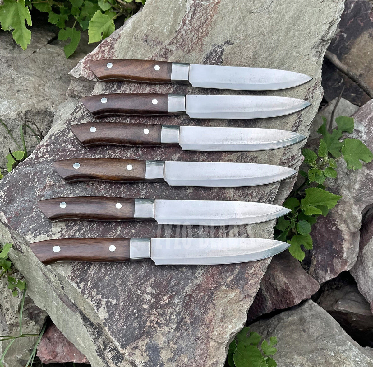 Mirror Finish Blades 6 Pcs Steak Knives Set Custom Handmade Personalized With Wood Handle