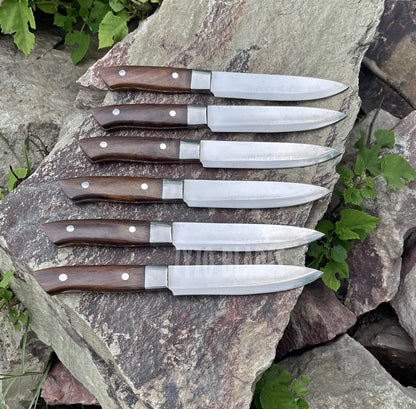 Mirror Finish Blades 6 Pcs Steak Knives Set Custom Handmade Personalized With Wood Handle
