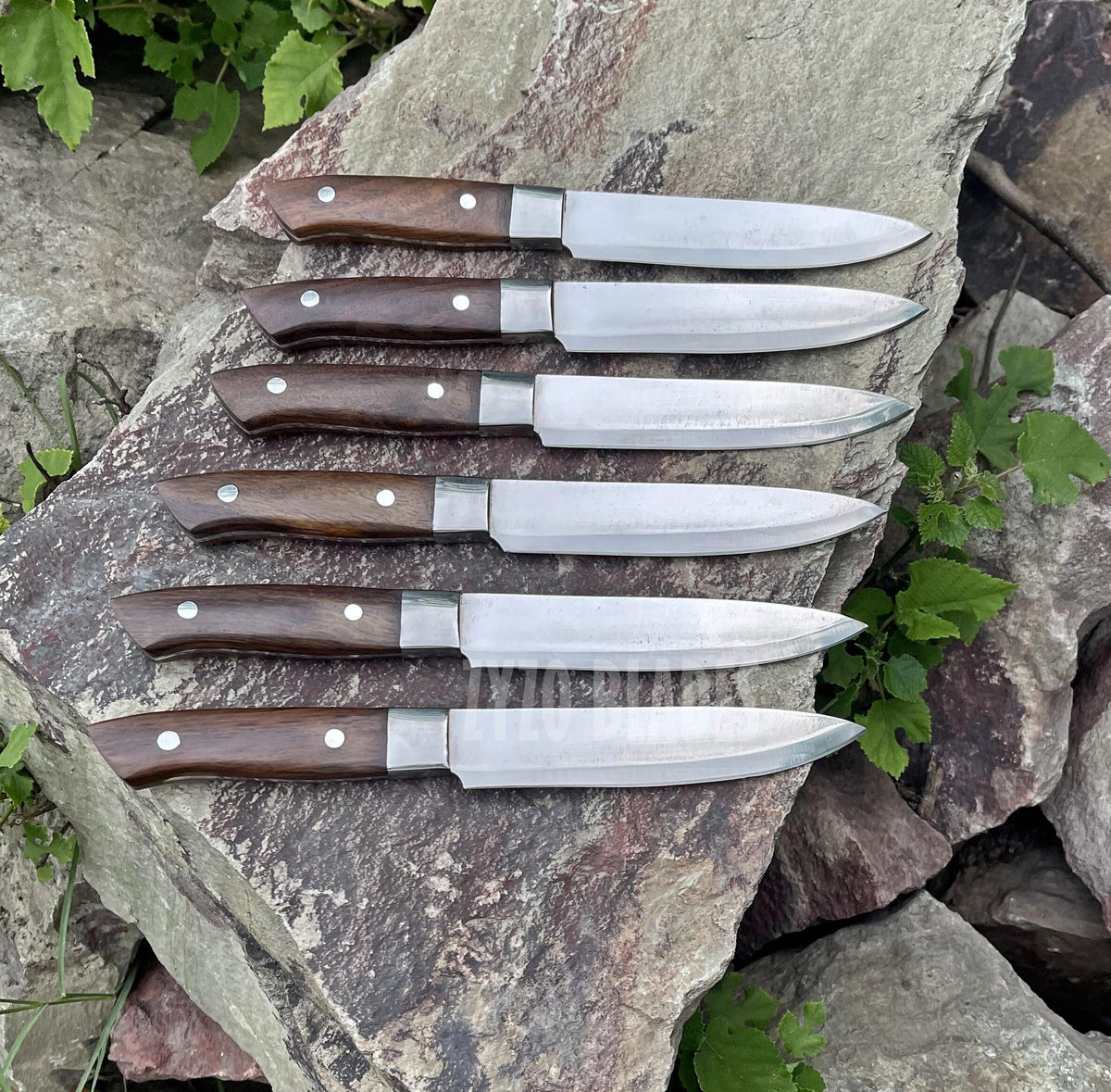Mirror Finish Blades 6 Pcs Steak Knives Set Custom Handmade Personalized With Wood Handle