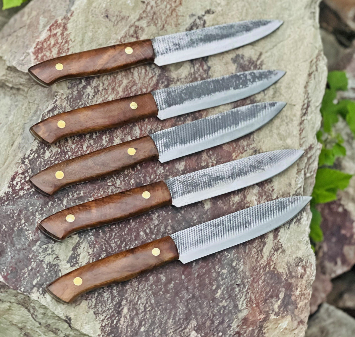 Handmade Damascus Steel Steak Knives Set: Rosewood Handle, BBQ Grilling