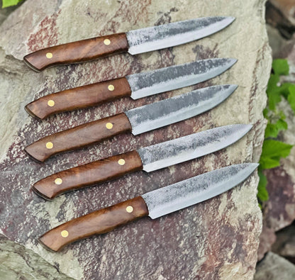 Handmade Damascus Steel Steak Knives Set: Rosewood Handle, BBQ Grilling