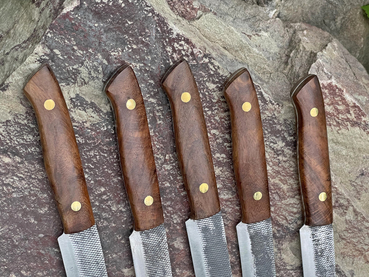 Handmade Damascus Steel Steak Knives Set: Rosewood Handle, BBQ Grilling