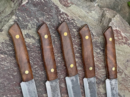 Handmade Damascus Steel Steak Knives Set: Rosewood Handle, BBQ Grilling