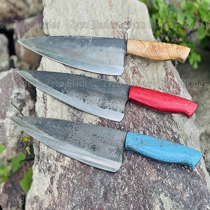 Hand Forged Damascus Chef Knife: Full Tang, Paka Wood Handle