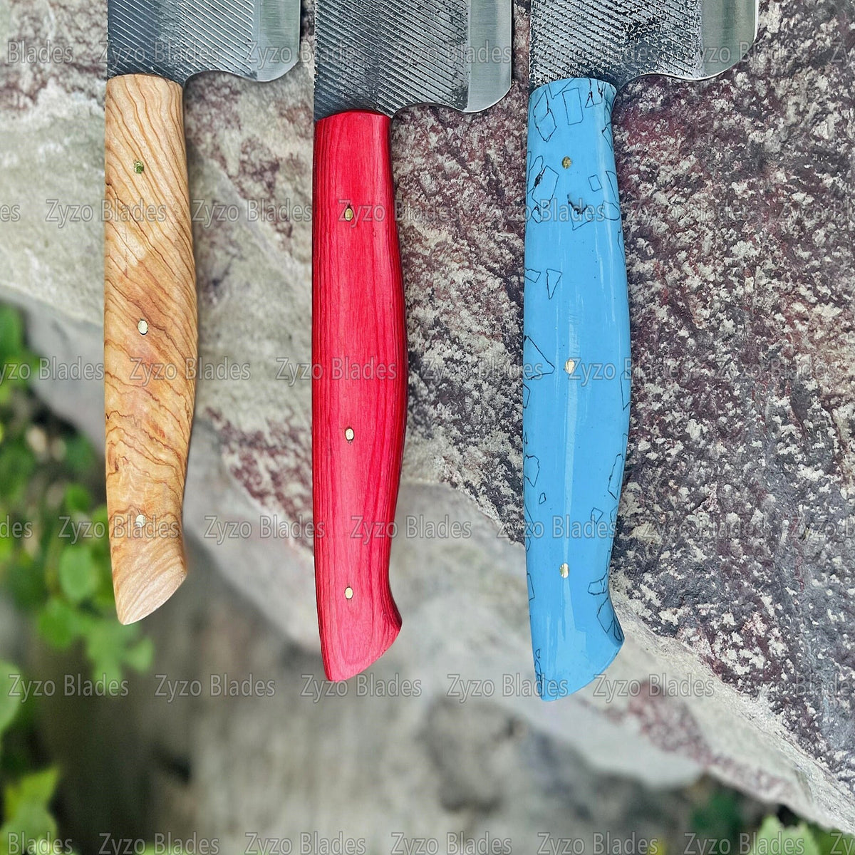 Hand Forged Damascus Chef Knife: Full Tang, Paka Wood Handle