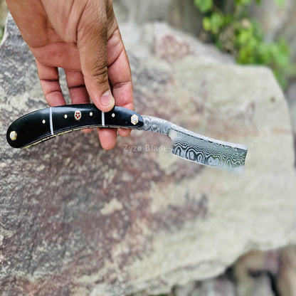 Straight Razor Black Handle Custom Hand Forged Stainless Steel Damascus Traditional Shaving Tools