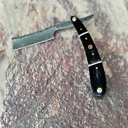 Straight Razor Black Handle Custom Hand Forged Stainless Steel Damascus Traditional Shaving Tools