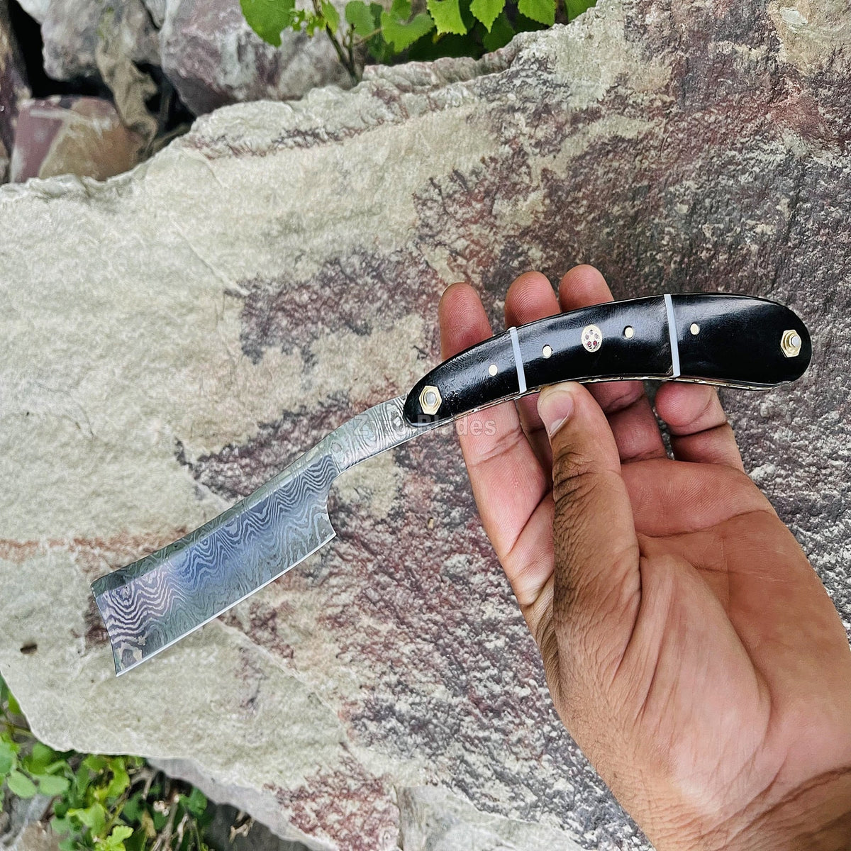Straight Razor Black Handle Custom Hand Forged Stainless Steel Damascus Traditional Shaving Tools