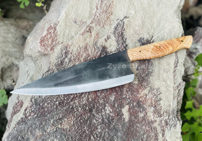Hand Forged Chef Knife: 1095 High Carbon & 15n20 Steel, Kao Wood Handle