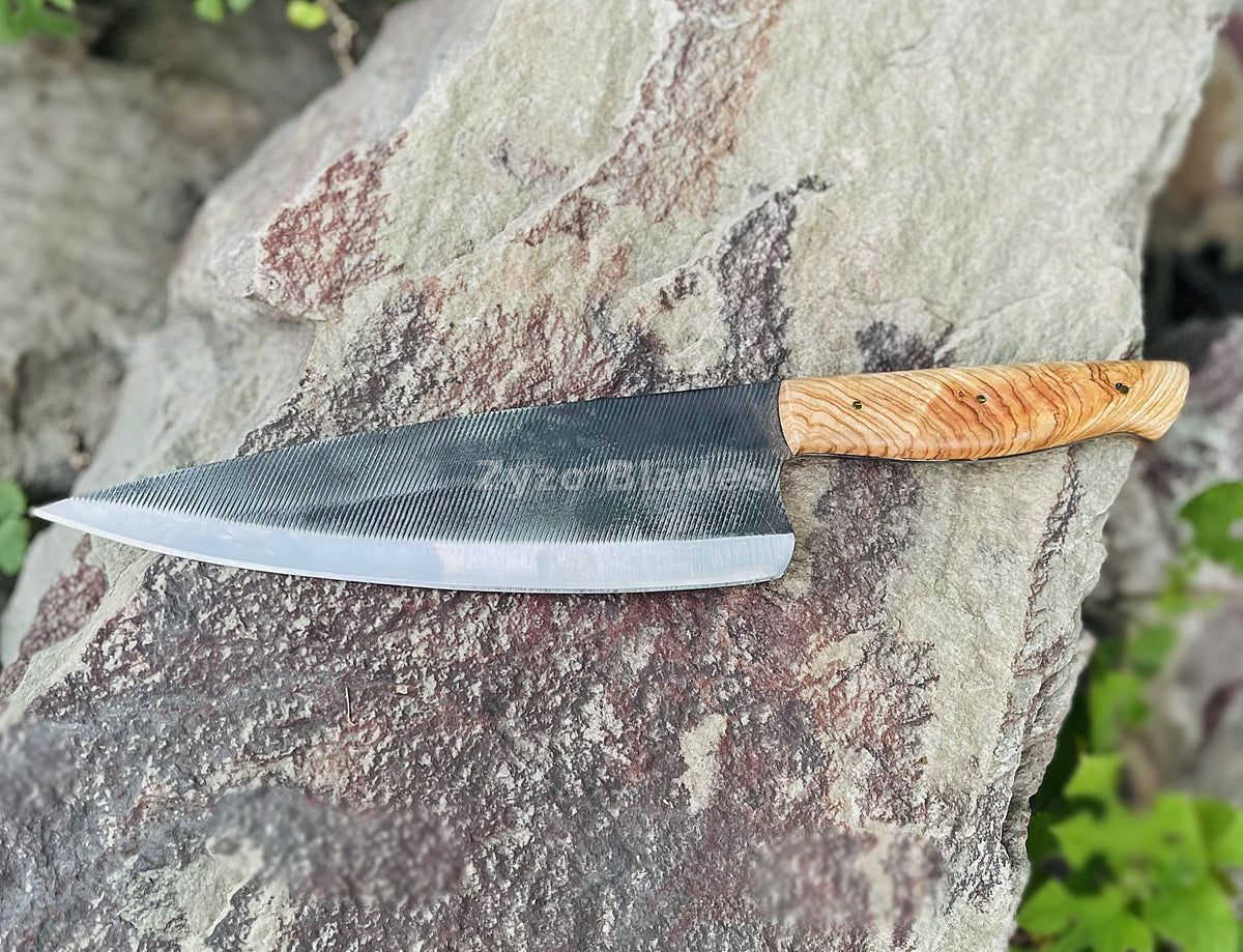 Hand Forged Chef Knife: 1095 High Carbon & 15n20 Steel, Kao Wood Handle