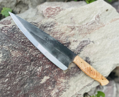 Hand Forged Chef Knife: 1095 High Carbon & 15n20 Steel, Kao Wood Handle