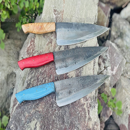 Hand Forged Damascus Chef Knife: Full Tang, Paka Wood Handle