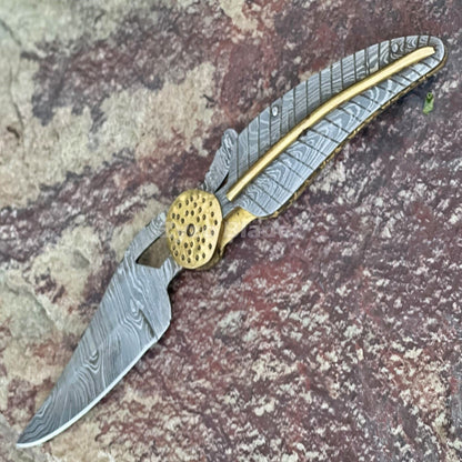 Leaf Style Handmade Pocket Folding Knife Damascus Blade