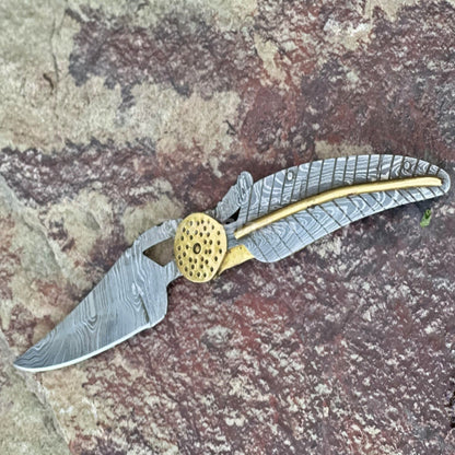 Leaf Style Handmade Pocket Folding Knife Damascus Blade