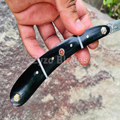 Straight Razor Black Handle Custom Hand Forged Stainless Steel Damascus Traditional Shaving Tools