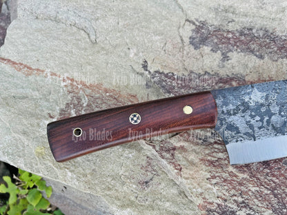 Personalized Damascus Chef Knife: Handmade Kitchen Tool, Indian Wood Handle