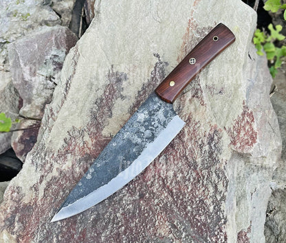 Personalized Damascus Chef Knife: Handmade Kitchen Tool, Indian Wood Handle