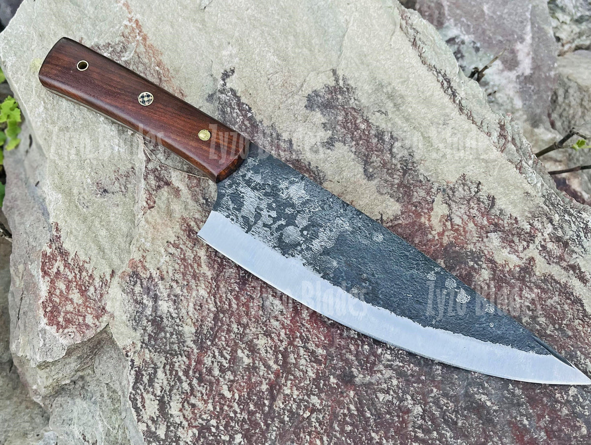 Personalized Damascus Chef Knife: Handmade Kitchen Tool, Indian Wood Handle