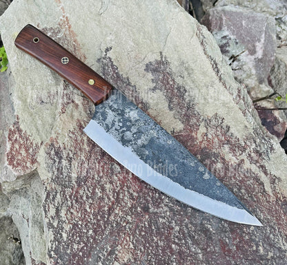 Personalized Damascus Chef Knife: Handmade Kitchen Tool, Indian Wood Handle