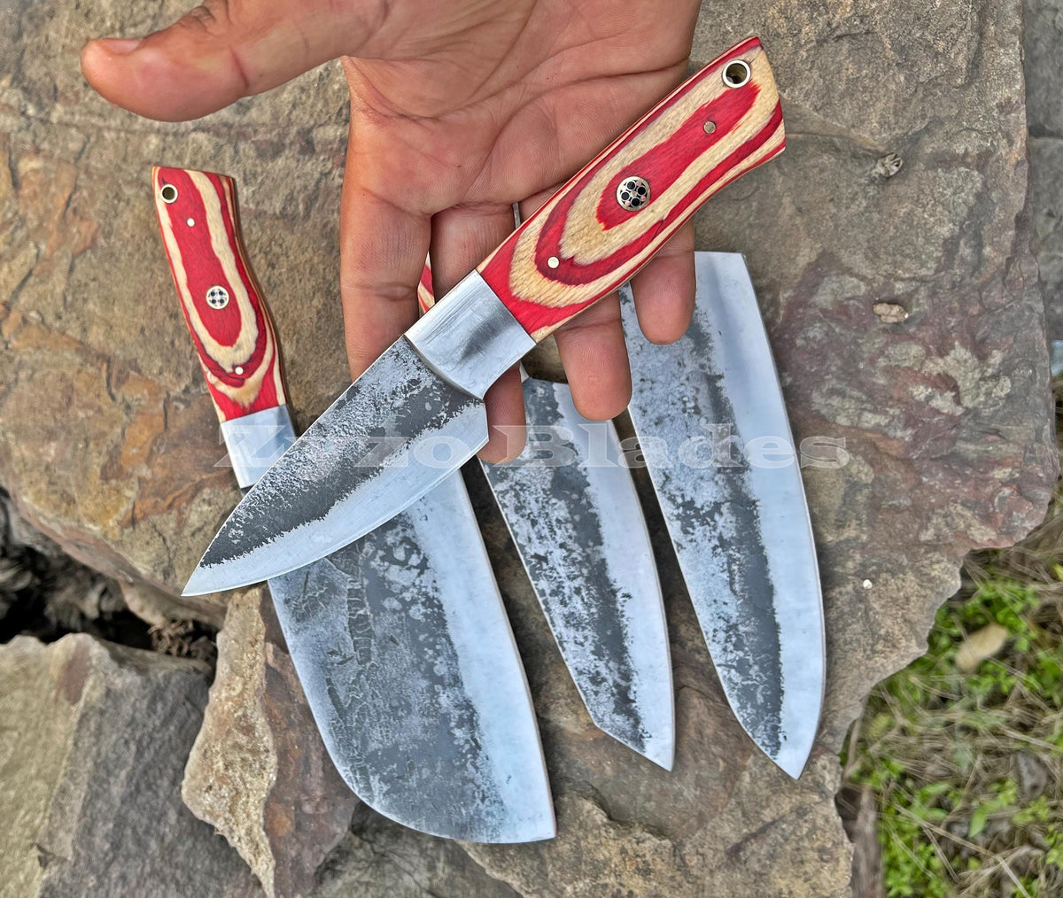 Handmade Forged Chef Knives Set 4 Pcs / Leather Bag /