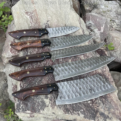 Personalized Kitchen Chef Knives Set 5 Pcs Damascus Steel Blades  - Rosewood & Resin Handle