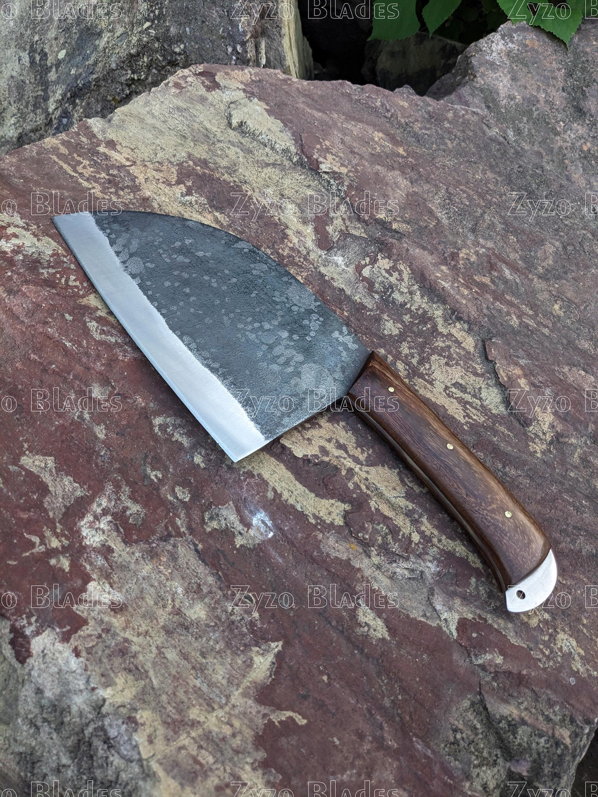 Hand Forged Full Tang Serbian Chef Cleaver: High Carbon Steel BBQ Knife